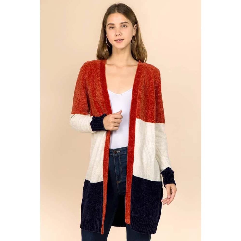 Colorblock Open Front Cardigan